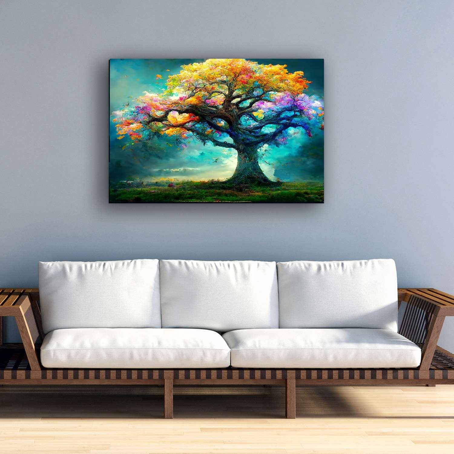 Startonight Canvas Wall Art Abstract - Fairy Tree Rainbow Colored Painting - Stretched Print, Modern for Bedroom or Living Room, Ready to Hang Home Decor Unique Luminous Artwork 24 x 36